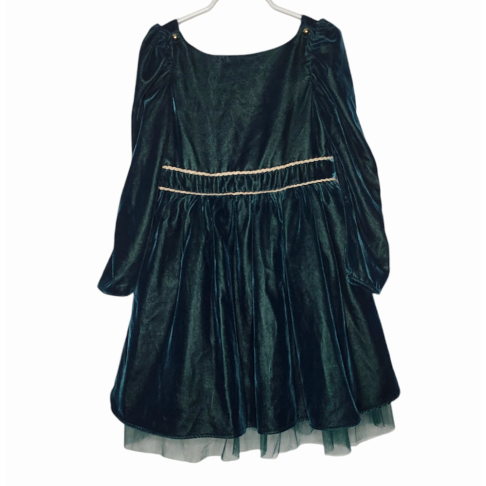 Janie and Jack Dark Green Velvet Dress with Gold Trim